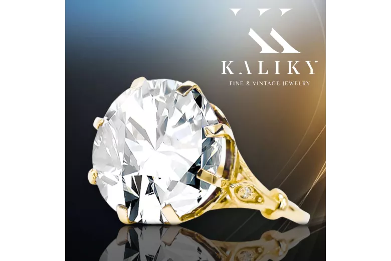 Пръстен Винтидж стил Циркон 14K жълто злато vrc073y